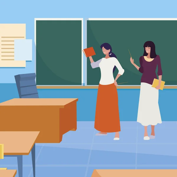 Женщин-учителей пара с в классе — стоковый вектор