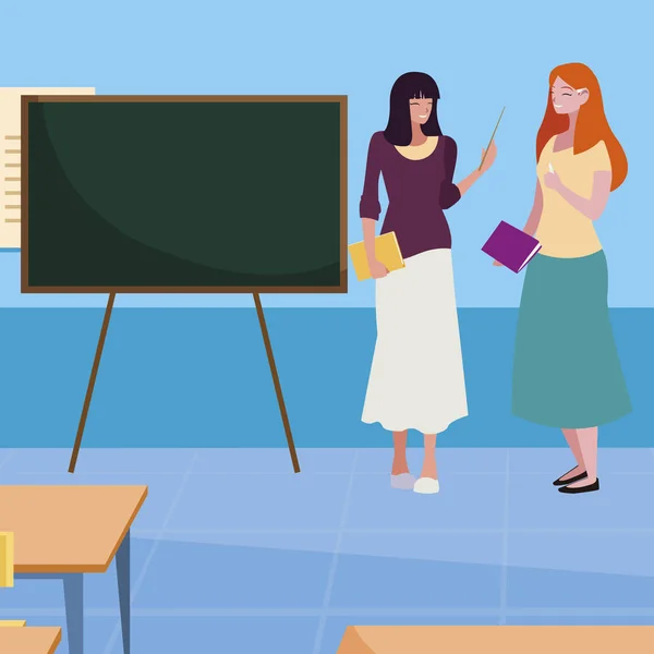 Femei profesori cuplu cu în sala de clasă — Vector de stoc