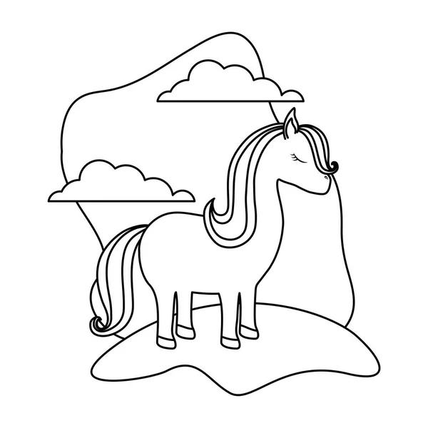 Unicorn lucu hewan di lanskap - Stok Vektor