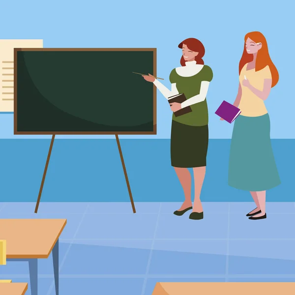Женщин-учителей пара с в классе — стоковый вектор
