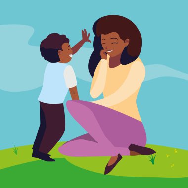 alanında oğlu ile güzel siyah anne