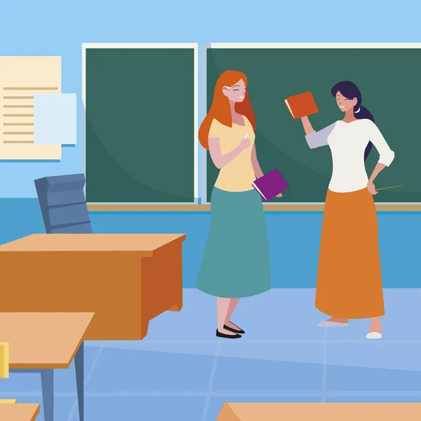 Femmes professeurs couple avec dans la salle de classe — Image vectorielle