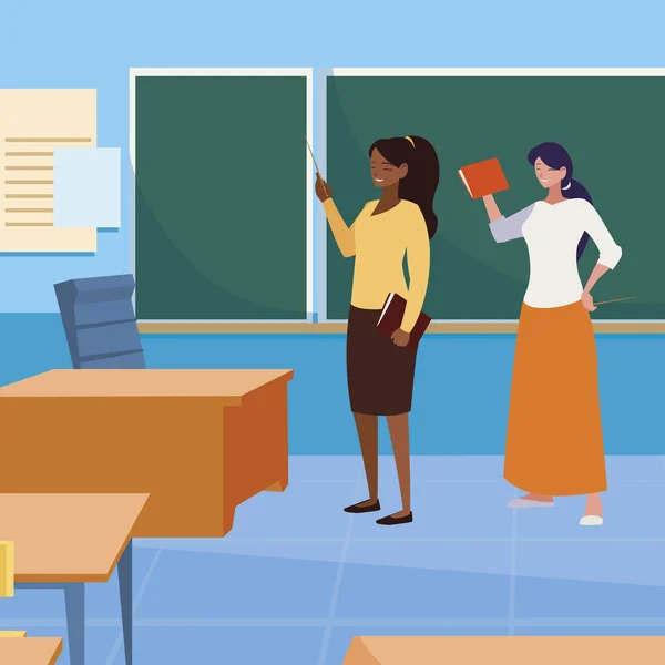 Międzyrasowy kobiet nauczycieli w postaci w klasie — Wektor stockowy