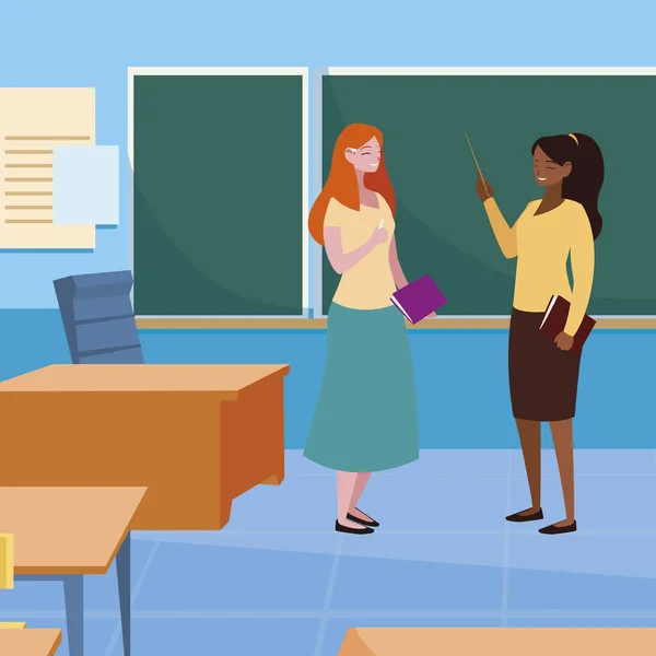 Interrassische Lehrerinnen im Klassenzimmer — Stockvektor