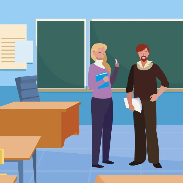 Enseignants couple dans la salle de classe personnages — Image vectorielle
