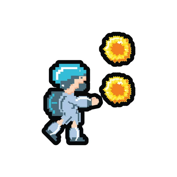 Video game avatar met Fire Balls gepixeleerd — Stockvector