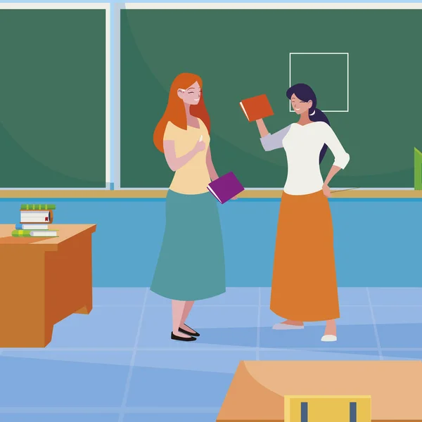 Professores do sexo feminino casal com na sala de aula —  Vetores de Stock