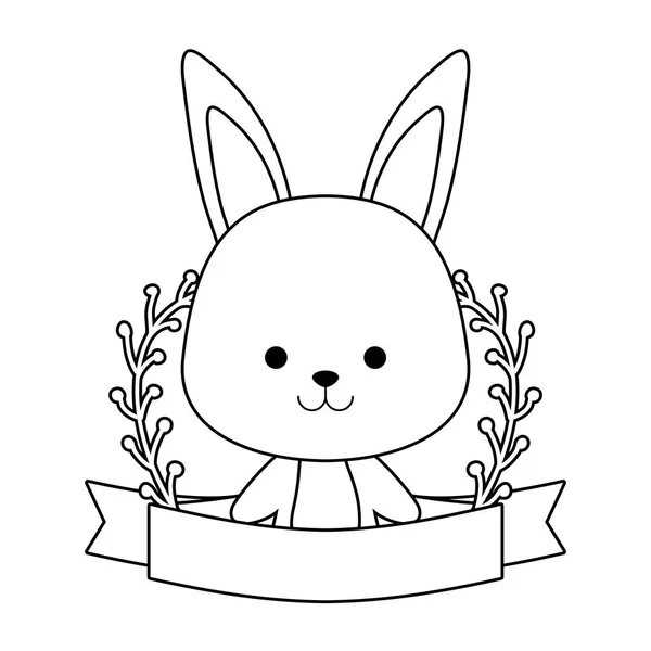 Kurdele ve yaprak dalları ile sevimli tavşan — Stok Vektör