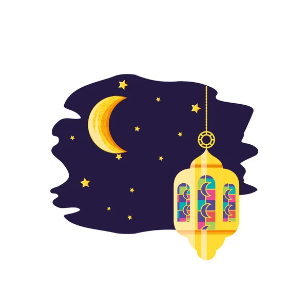 Lâmpada Ramadan Kareem com lua —  Vetores de Stock