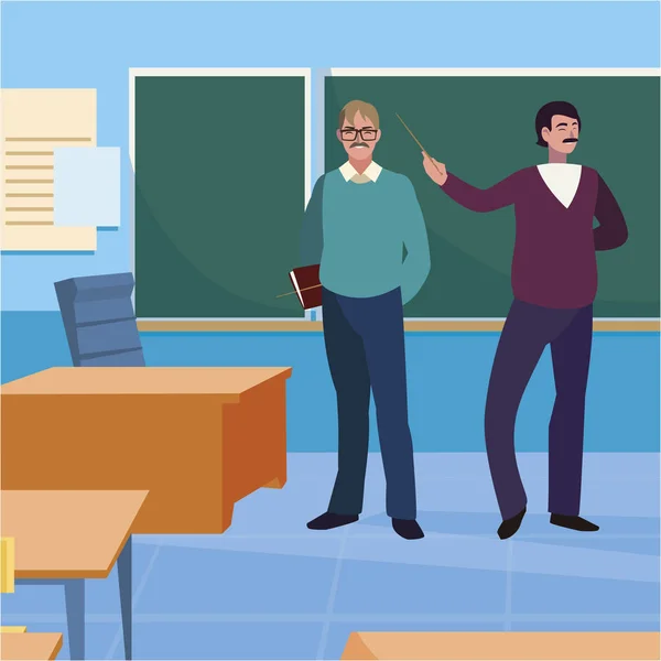Nauczyciele para w klasie postacie — Wektor stockowy