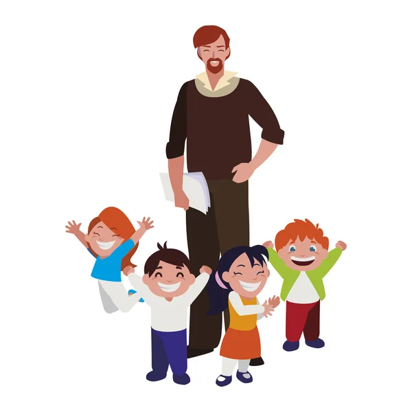 Profesor masculino con niños estudiantes — Vector de stock