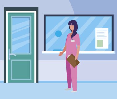 hastane resepsiyonda kadın ilaç işçisi