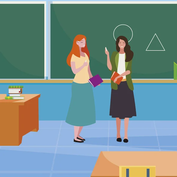 Kvinnliga lärare par med i klassrummet — Stock vektor