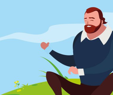 alanında oturan güçlü ve sakallı adam