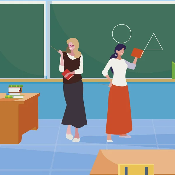 Professores do sexo feminino casal com na sala de aula — Vetor de Stock