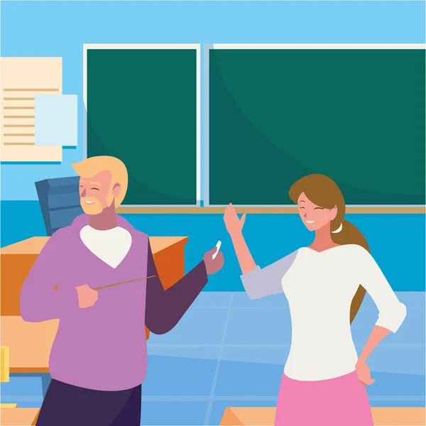 Lehrerpaar im Klassenzimmer — Stockvektor