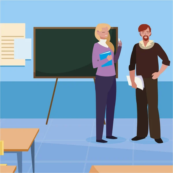 Lärare par i klassrummet tecken — Stock vektor