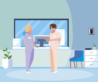 hastane resepsiyonda çift tıp işçileri