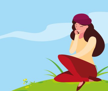 parkta oturan bere ile güzel kadın