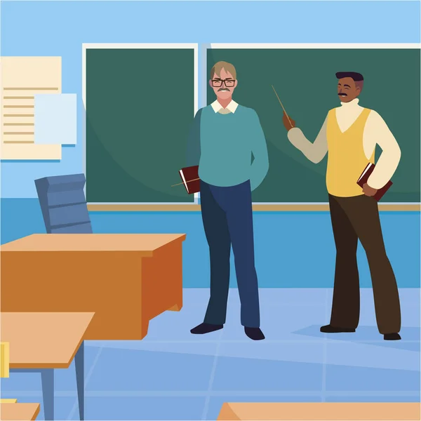 Professores casal em sala de aula personagens — Vetor de Stock