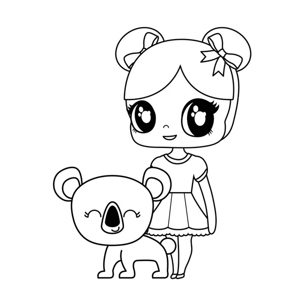 Linda muñeca con koala animal — Vector de stock