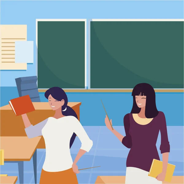 Γυναίκες καθηγητές ζευγάρι με στην τάξη — Διανυσματικό Αρχείο