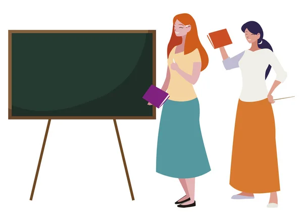 Női tanárok pár tankönyvek és palatboard — Stock Vector