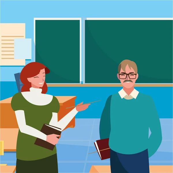 Teachers couple in the classroom characters — Stock Vector
