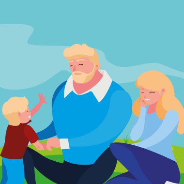 alanında oğlu ile anne-babalar çift