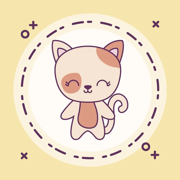 フレーム円形のかわいい猫の動物 — ストックベクタ