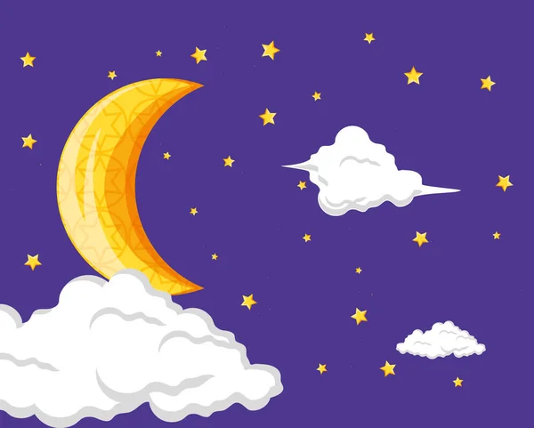 Ramadan kareem card with moon at night — Stock Vector