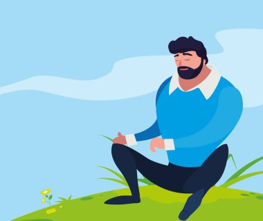 alanında oturan güçlü ve sakallı adam