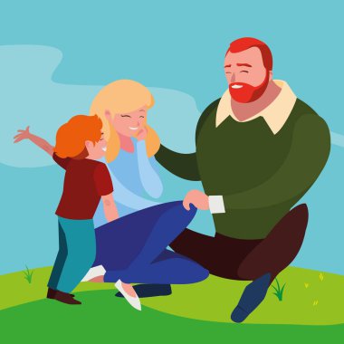 alanında oğlu ile anne-babalar çift