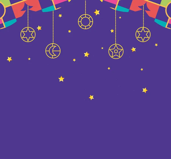 Ramadán kareem noche decorativa con estrellas colgando — Vector de stock