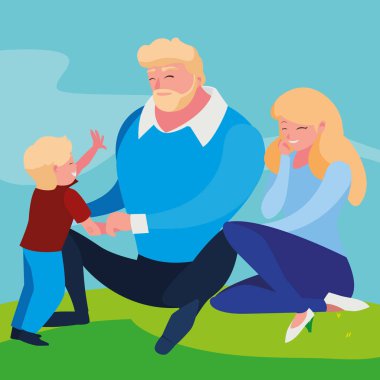 alanında oğlu ile anne-babalar çift