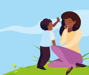 alanında oğlu ile güzel siyah anne