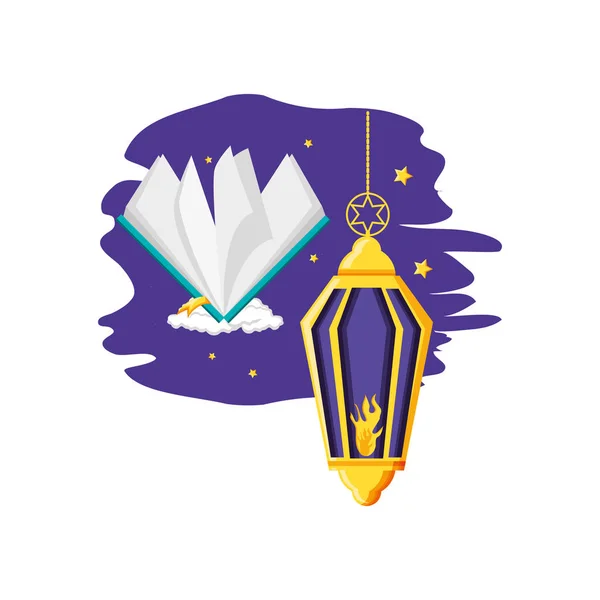 Lampe Ramadan Kareem avec livre de couronnes — Image vectorielle