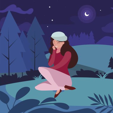 geceleri parkta oturan bere ile güzel kadın