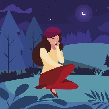 geceleri parkta oturan bere ile güzel kadın