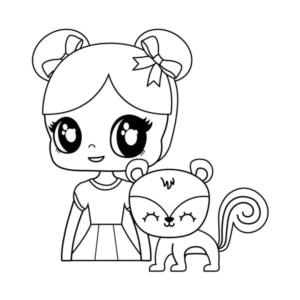 Linda pequeña muñeca con ardilla animal — Vector de stock