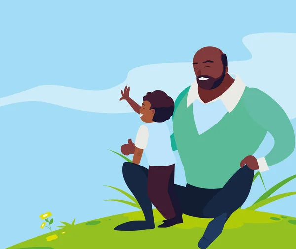 Zwarte vader met zoon in het veld — Stockvector