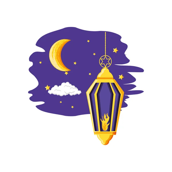 Ramadan Kareem lamp with moon — Stock Vector