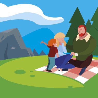 alan piknik gününde oğlu ile anne-babalar çift