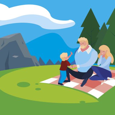 alan piknik gününde oğlu ile anne-babalar çift