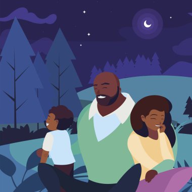 gece manzara oğlu ile siyah anne çift