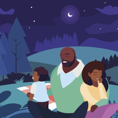 manzara piknik gününde oğlu ile siyah anne çift