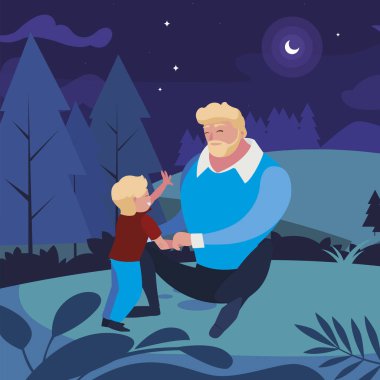 gece alanında oğlu ile baba