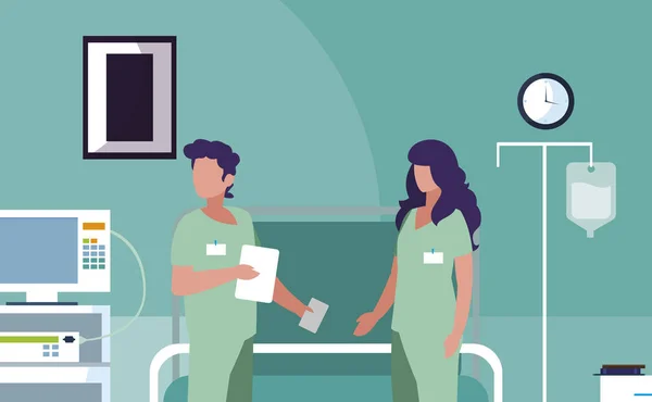 Ameliyathanede çift tıp işçileri — Stok Vektör