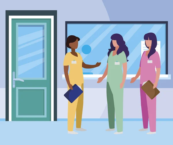 Διαφυλετικός γυναικών ιατρικής στην υποδοχή του νοσοκομείου — Διανυσματικό Αρχείο