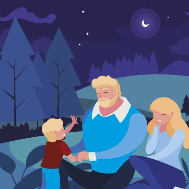 gece alanında oğlu ile anne-babalar çift